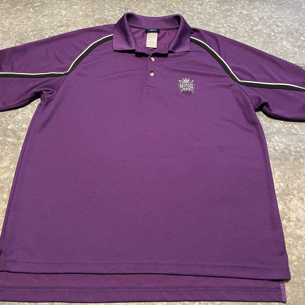 Vintage Sacramento Kings Embroidered Polo Shirt Large Purple Reebok NBA 90s Y2K